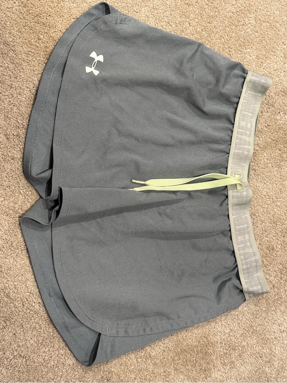 Under Armour Women's Gray Performance Shorts with Light Green Drawstring